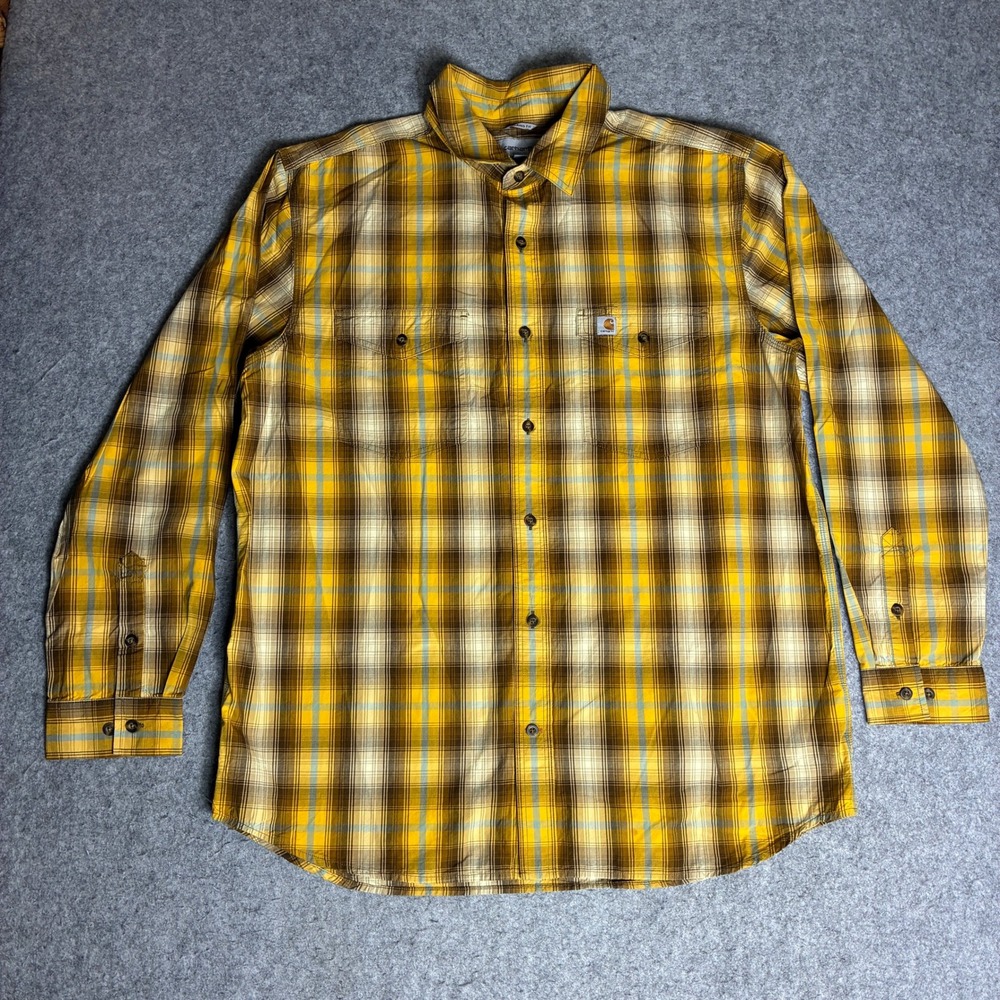 Carhartt Button Down Oversized Shirt Mens XL Yellow Plaid Relaxed Fit 104446Y13